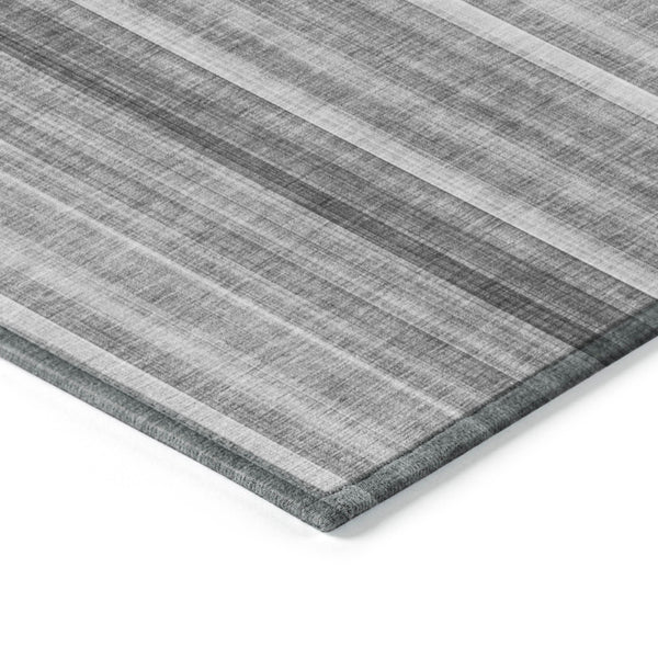 Homeroots 10' X 14' Gray Striped Washable Non Skid Indoor Outdoor Area Rug Gray Polyester 562046