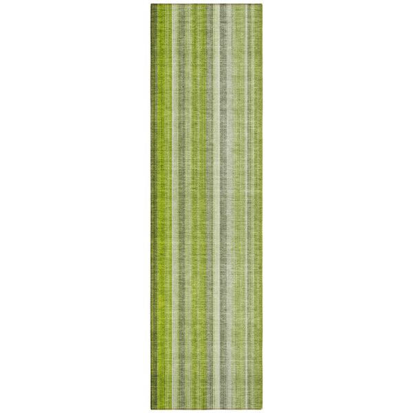 Homeroots 2' X 8' Green Striped Washable Non Skid Indoor Outdoor Runner Rug Green Polyester 562048