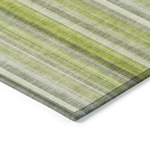 Homeroots 2' X 8' Green Striped Washable Non Skid Indoor Outdoor Runner Rug Green Polyester 562048
