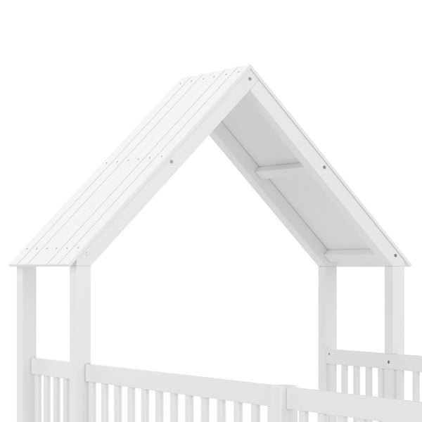 English Elm Full Full Size House Floor Bed with Door & Guardrails, Solid Wood Playful Design for Kids, Safe and Durable White W1580P327130