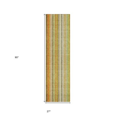 Homeroots 3' Blue Striped Washable Non-skid Area Rug - Stylish, Stain Resistant For Indoor Or Outdoor Use Khaki Polyester 562057
