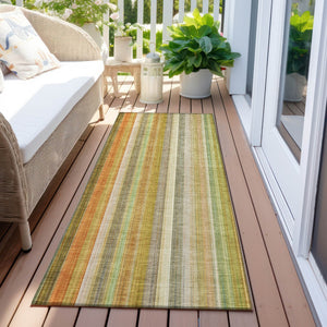 Homeroots 3' Blue Striped Washable Non-skid Area Rug - Stylish, Stain Resistant For Indoor Or Outdoor Use Khaki Polyester 562057