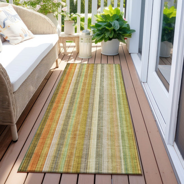 Homeroots 3' Blue Striped Washable Non-skid Area Rug - Stylish, Stain Resistant For Indoor Or Outdoor Use Khaki Polyester 562057