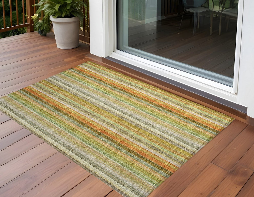Homeroots 3' Blue Striped Washable Non-skid Area Rug - Stylish, Stain Resistant For Indoor Or Outdoor Use 3' X 5' Polyester 562059