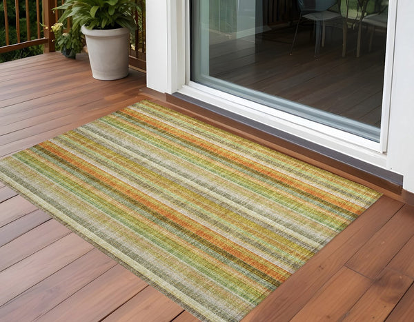 Homeroots 3' Blue Striped Washable Non-skid Area Rug - Stylish, Stain Resistant For Indoor Or Outdoor Use 3' X 5' Polyester 562059
