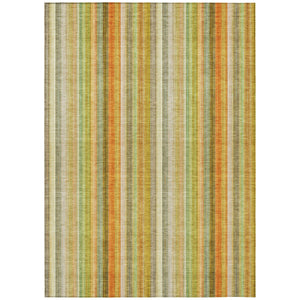 Homeroots 5' X 8' Tan Orange And Green Striped Washable Non Skid Indoor Outdoor Area Rug Khaki Polyester 562060