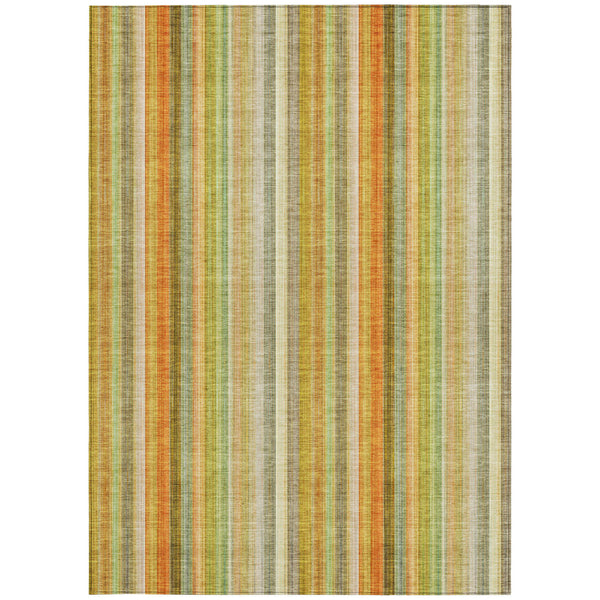 Homeroots 5' X 8' Tan Orange And Green Striped Washable Non Skid Indoor Outdoor Area Rug Khaki Polyester 562060