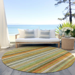 Homeroots 3' Blue Striped Washable Non-skid Area Rug - Stylish, Stain Resistant For Indoor Or Outdoor Use 8' Round Polyester 562061