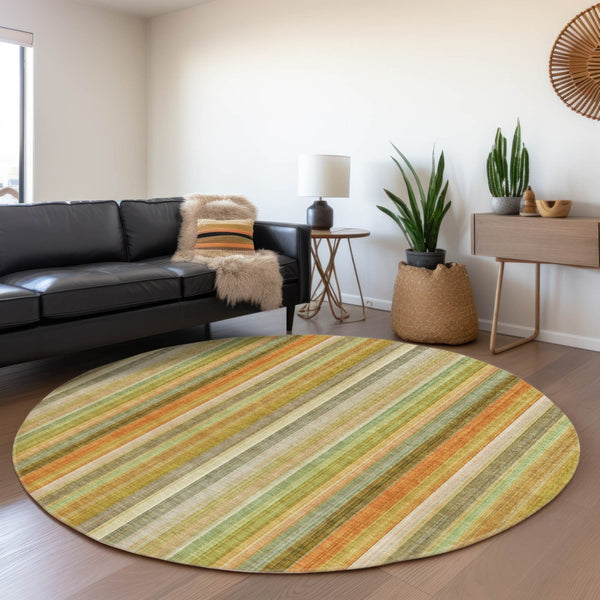 Homeroots 3' Blue Striped Washable Non-skid Area Rug - Stylish, Stain Resistant For Indoor Or Outdoor Use 8' Round Polyester 562061