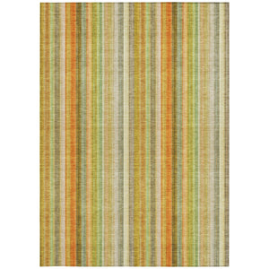 Homeroots 9' X 12' Tan Orange And Green Striped Washable Non Skid Indoor Outdoor Area Rug Khaki Polyester 562063