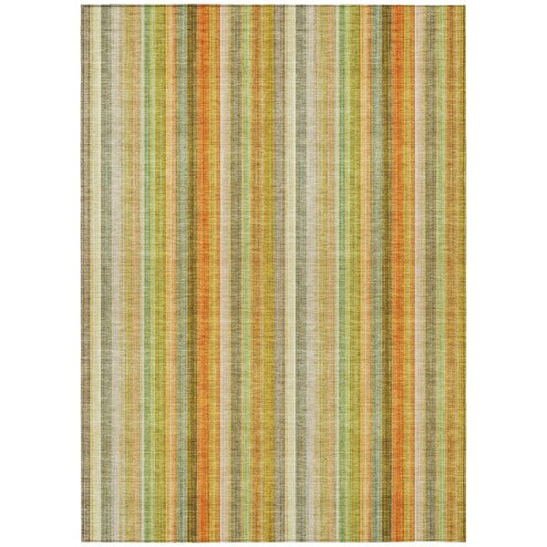 Homeroots 9' X 12' Tan Orange And Green Striped Washable Non Skid Indoor Outdoor Area Rug Khaki Polyester 562063