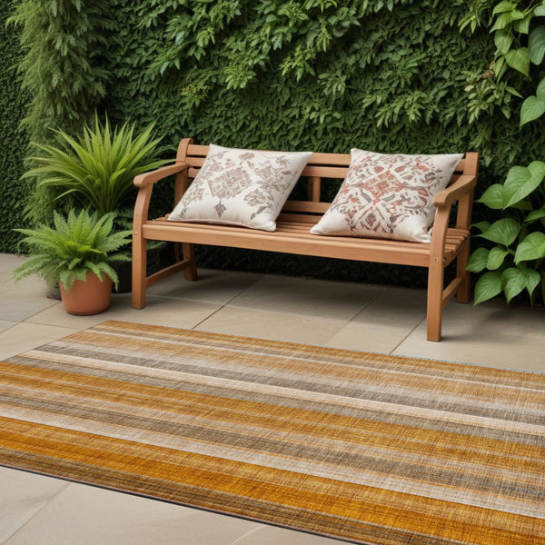 Homeroots 3' Blue Striped Washable Non-skid Area Rug - Stylish, Stain Resistant For Indoor Or Outdoor Use Paprika Polyester 562066