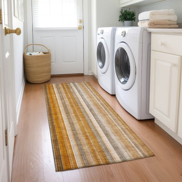 Homeroots 3' Blue Striped Washable Non-skid Area Rug - Stylish, Stain Resistant For Indoor Or Outdoor Use Paprika Polyester 562066