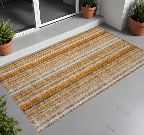 Homeroots 3' Blue Striped Washable Non-skid Area Rug - Stylish, Stain Resistant For Indoor Or Outdoor Use 3' X 5' Polyester 562068