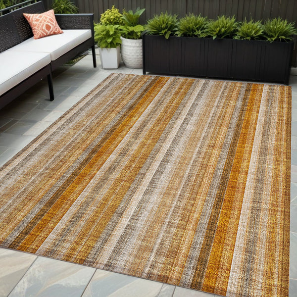 Homeroots 5' X 8' Orange Ivory And Gray Striped Washable Non Skid Indoor Outdoor Area Rug Paprika Polyester 562069