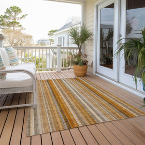 Homeroots 5' X 8' Orange Ivory And Gray Striped Washable Non Skid Indoor Outdoor Area Rug Paprika Polyester 562069