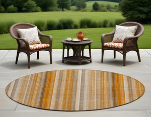 Homeroots 3' Blue Striped Washable Non-skid Area Rug - Stylish, Stain Resistant For Indoor Or Outdoor Use 8' Round Polyester 562070