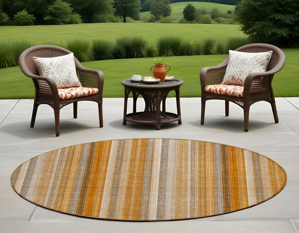 Homeroots 3' Blue Striped Washable Non-skid Area Rug - Stylish, Stain Resistant For Indoor Or Outdoor Use 8' Round Polyester 562070