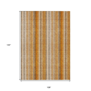 Homeroots 9' X 12' Orange Ivory And Gray Striped Washable Non Skid Indoor Outdoor Area Rug Paprika Polyester 562072