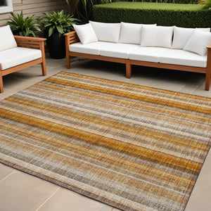 Homeroots 9' X 12' Orange Ivory And Gray Striped Washable Non Skid Indoor Outdoor Area Rug Paprika Polyester 562072