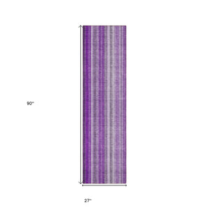 Homeroots 8' Runner Purple Striped Washable Non Skid Indoor Outdoor Runner Rug Purple Polyester 562075
