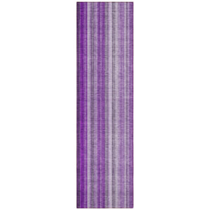 Homeroots 8' Runner Purple Striped Washable Non Skid Indoor Outdoor Runner Rug Purple Polyester 562075