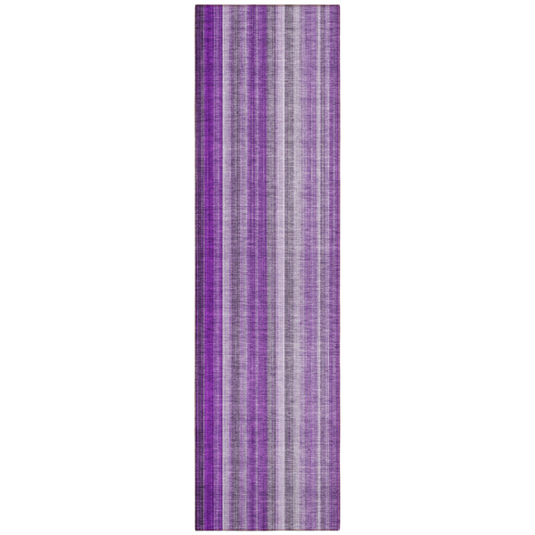 Homeroots 8' Runner Purple Striped Washable Non Skid Indoor Outdoor Runner Rug Purple Polyester 562075