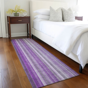 Homeroots 8' Runner Purple Striped Washable Non Skid Indoor Outdoor Runner Rug Purple Polyester 562075