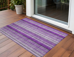 Homeroots 3' Blue Striped Washable Non-skid Area Rug - Stylish, Stain Resistant For Indoor Or Outdoor Use 3' X 5' Polyester 562077