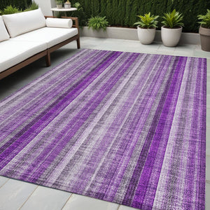 Homeroots 5' X 8' Purple Striped Washable Non Skid Indoor Outdoor Area Rug Purple Polyester 562078