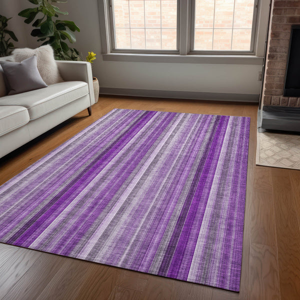 Homeroots 5' X 8' Purple Striped Washable Non Skid Indoor Outdoor Area Rug Purple Polyester 562078