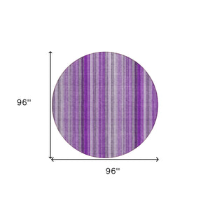 Homeroots 8' Round Purple Round Striped Washable Non Skid Indoor Outdoor Area Rug Purple Polyester 562079