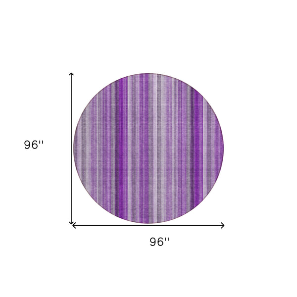 Homeroots 8' Round Purple Round Striped Washable Non Skid Indoor Outdoor Area Rug Purple Polyester 562079