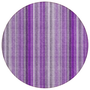 Homeroots 8' Round Purple Round Striped Washable Non Skid Indoor Outdoor Area Rug Purple Polyester 562079