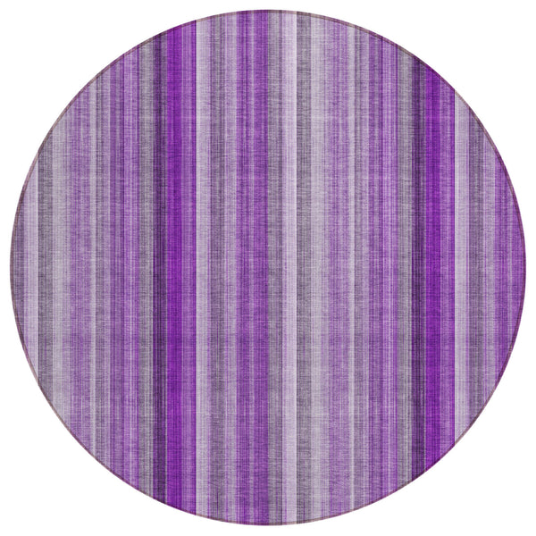 Homeroots 8' Round Purple Round Striped Washable Non Skid Indoor Outdoor Area Rug Purple Polyester 562079