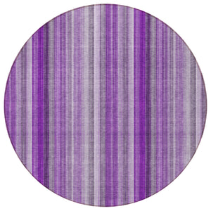 Homeroots 8' Round Purple Round Striped Washable Non Skid Indoor Outdoor Area Rug Purple Polyester 562079