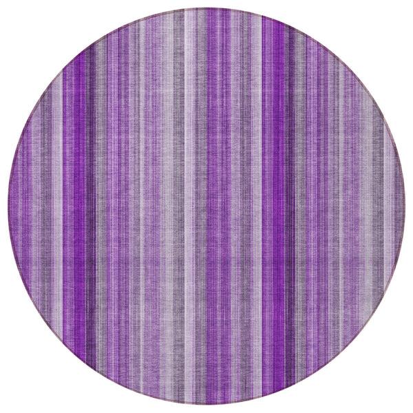 Homeroots 8' Round Purple Round Striped Washable Non Skid Indoor Outdoor Area Rug Purple Polyester 562079