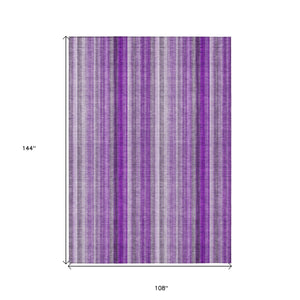 Homeroots 9' X 12' Purple Striped Washable Non Skid Indoor Outdoor Area Rug Purple Polyester 562081