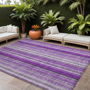 Homeroots 9' X 12' Purple Striped Washable Non Skid Indoor Outdoor Area Rug Purple Polyester 562081