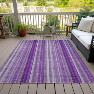 Homeroots 9' X 12' Purple Striped Washable Non Skid Indoor Outdoor Area Rug Purple Polyester 562081