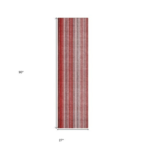Homeroots 3' Blue Striped Washable Non-skid Area Rug - Stylish, Stain Resistant For Indoor Or Outdoor Use Red Polyester 562084