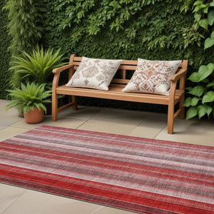 Homeroots 3' Blue Striped Washable Non-skid Area Rug - Stylish, Stain Resistant For Indoor Or Outdoor Use Red Polyester 562084