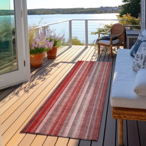 Homeroots 3' Blue Striped Washable Non-skid Area Rug - Stylish, Stain Resistant For Indoor Or Outdoor Use Red Polyester 562084