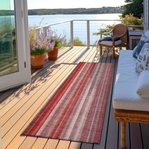 Homeroots 3' Blue Striped Washable Non-skid Area Rug - Stylish, Stain Resistant For Indoor Or Outdoor Use Red Polyester 562084