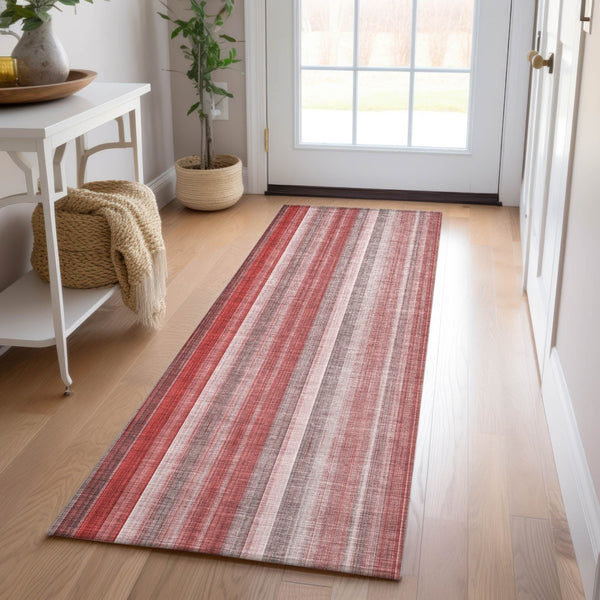 Homeroots 3' Blue Striped Washable Non-skid Area Rug - Stylish, Stain Resistant For Indoor Or Outdoor Use Red Polyester 562084