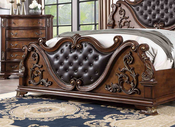 English Elm Pearl White Queen Bed Baroque Carved Tufted Headboard Formal Master Bedroom Statement B2741S00811