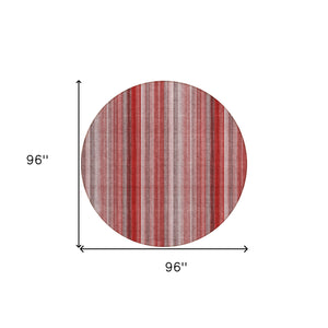 Homeroots 8' Round Gray Pink And Red Round Striped Washable Non Skid Indoor Outdoor Area Rug Red Polyester 562088