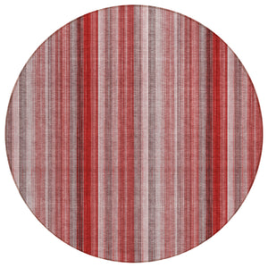 Homeroots 8' Round Gray Pink And Red Round Striped Washable Non Skid Indoor Outdoor Area Rug Red Polyester 562088