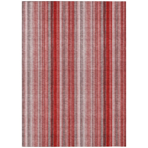 Homeroots 8' X 10' Gray Pink And Red Striped Washable Non Skid Indoor Outdoor Area Rug Red Polyester 562089