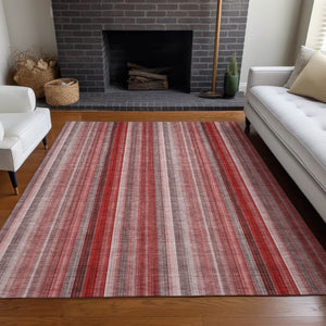 Homeroots 8' X 10' Gray Pink And Red Striped Washable Non Skid Indoor Outdoor Area Rug Red Polyester 562089
